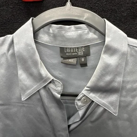 Lafayette 148 New York spread collar silk charmeuse silk button down - Picture 6 of 7